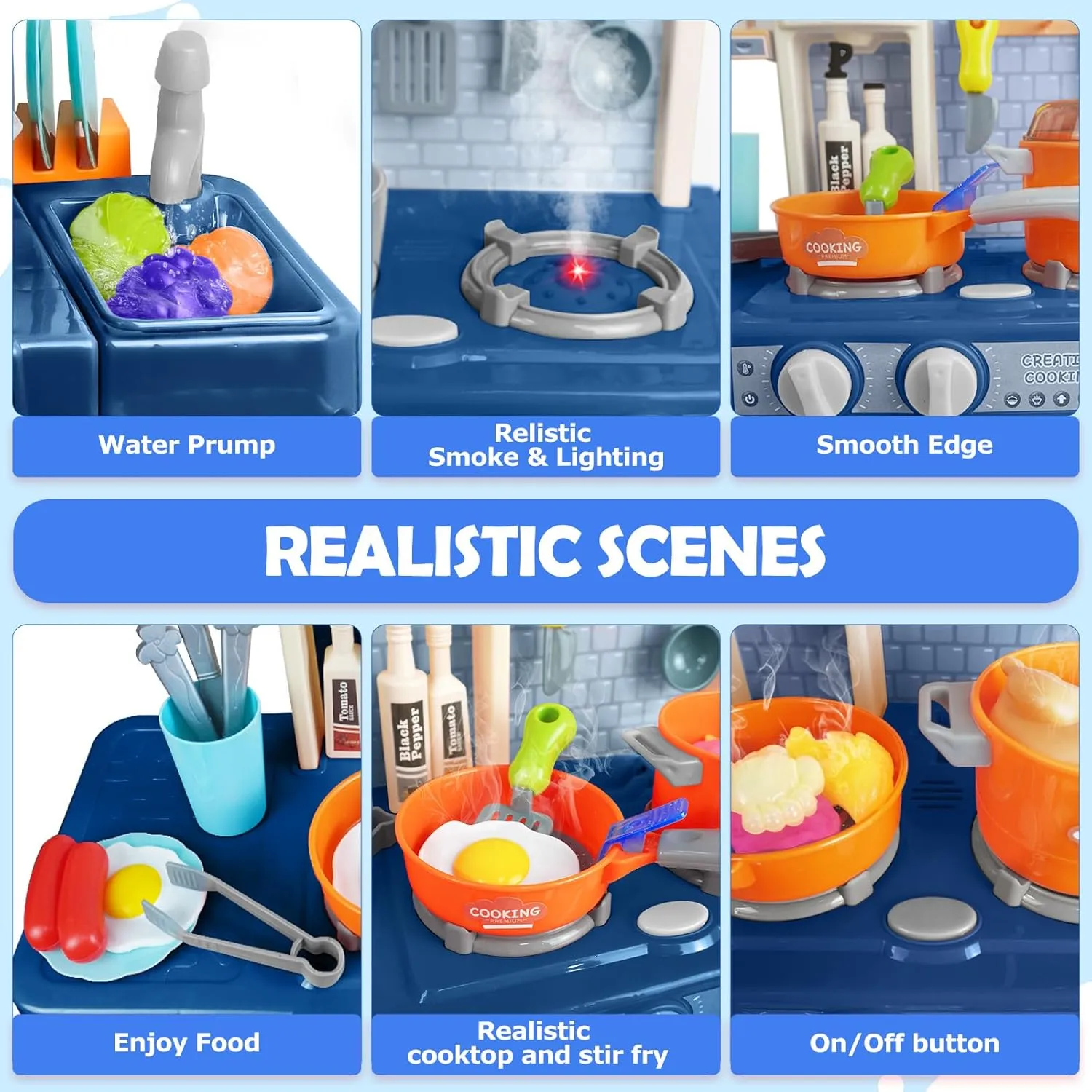 Toys & Kitchen Accessories$ Multi-Functional Cooking Assistant$ Pretend Toy blossom tedium Vancouver strict stem Set for Toddlers 3-8(Blue) RedCrab Kids Kitchen Playset Toys$ Simulate Mini Kitchen with Light and Sound$ Food 