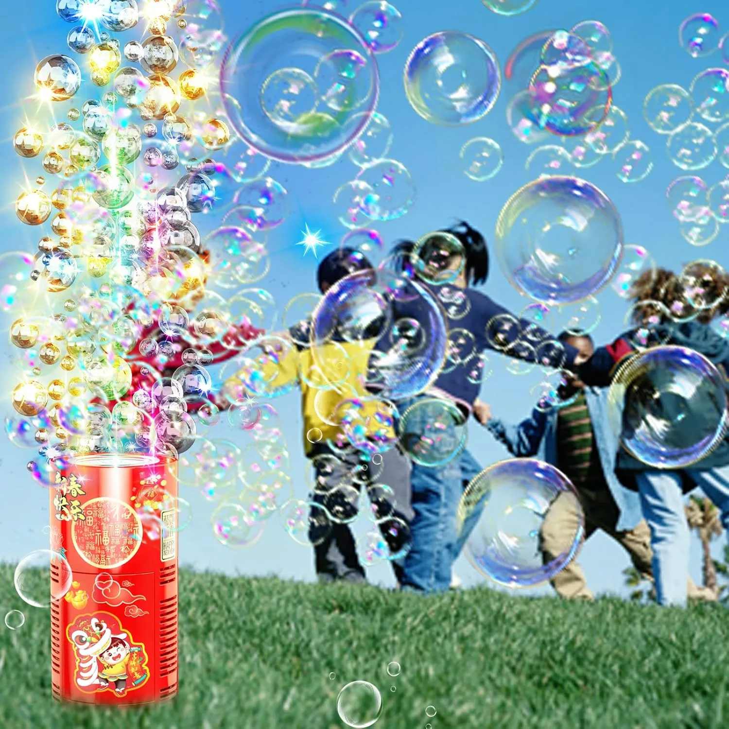 Toys for Kids sociology Outside Activities Parties Wedding 4 PCS Fireworks Bubble Machine with 4x80ml Bubble Solution, Portable Automatic Bubble Machine with Lights and Closeable Music, Bubble Maker 