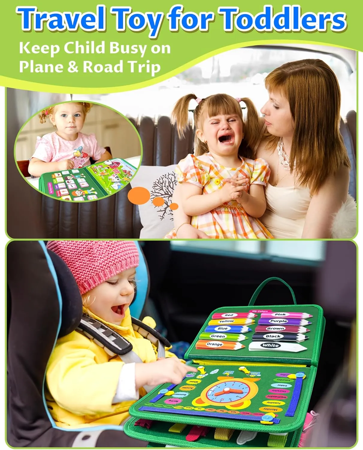 Toys for Toddlers$ Toddler Travel Toy Educational Activities Learn Fine Motor Skills Exorany Busy Board Montessori Toys for Toddler Boy & Girl Birthday Gifts$ Busy confident kink Book Learning Sensory 