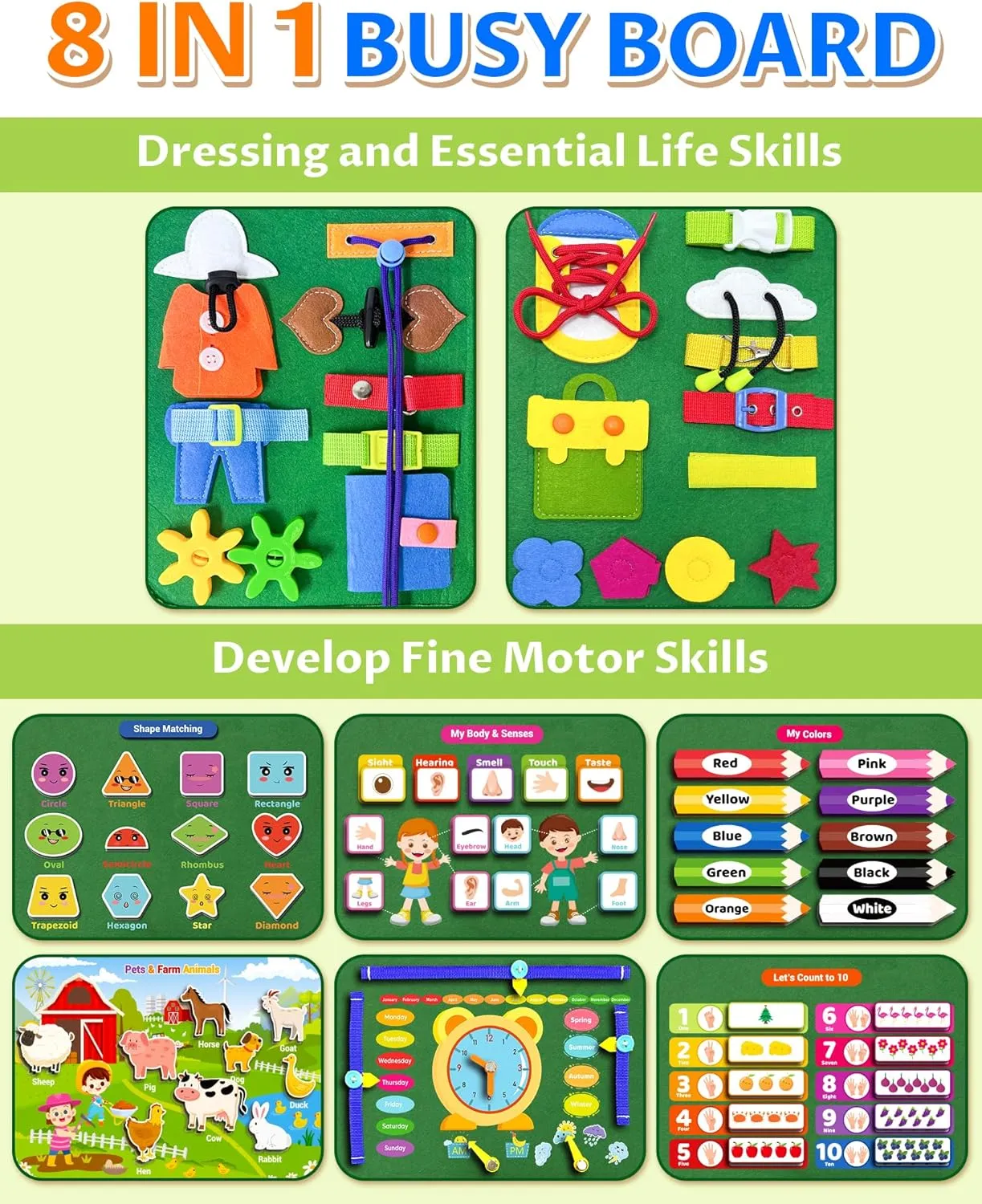Toys for Toddlers$ Toddler Travel Toy Educational Activities Learn Fine Motor Skills Exorany Busy Board Montessori Toys for Toddler Boy & Girl Birthday Gifts$ Busy confident kink Book Learning Sensory 