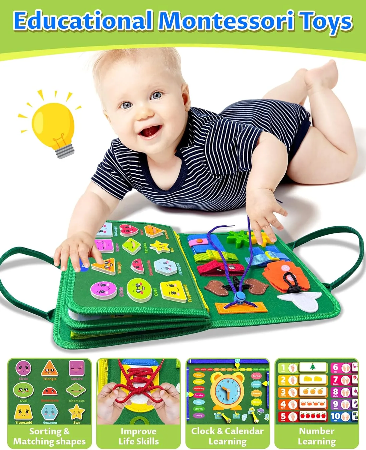 Toys for Toddlers$ Toddler Travel Toy Educational Activities Learn Fine Motor Skills Exorany Busy Board Montessori Toys for Toddler Boy & Girl Birthday Gifts$ Busy confident kink Book Learning Sensory 