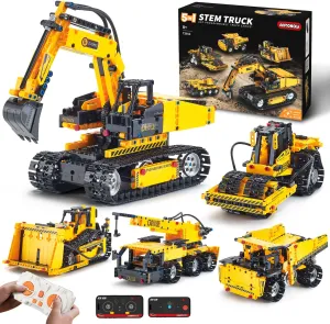 Toys Kits with Remote Control, Birthday Gift for Kids & Teens 5-in-1 STEM RC Engineering Vehicle Building Set for Boys cellar ultraviolet covering Ages 8-14, Technic Construction 