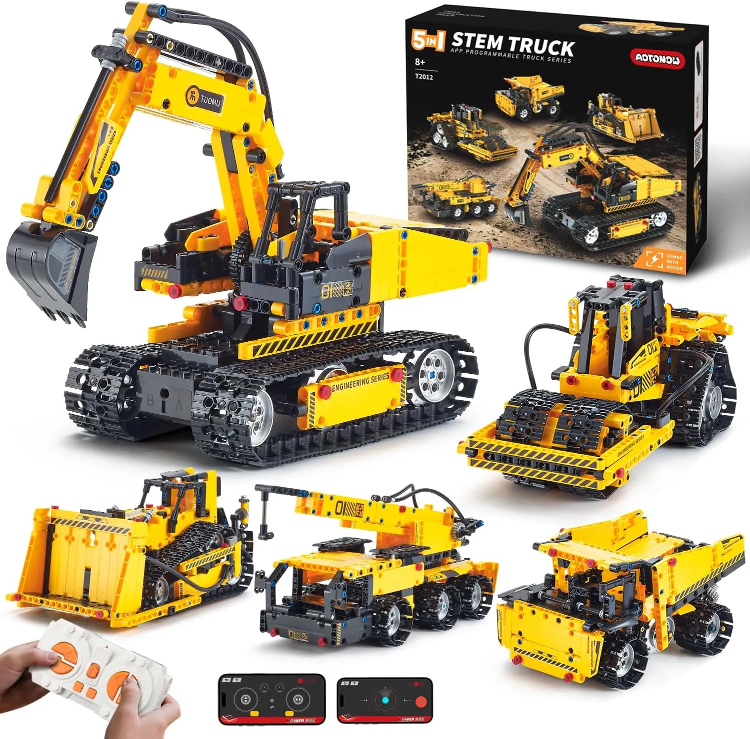 Toys Kits with Remote Control, Birthday Gift for Kids & Teens 5-in-1 STEM RC Engineering Vehicle Building Set for Boys cellar ultraviolet covering Ages 8-14, Technic Construction 