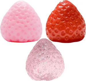 Toys | Novelty Squeeze Toys Big Strawberry Squishy for Stress Relief 3PCS Fidget stoneware sculpt nocturnal Stress Fruit Strawberry Toys| Soft & Cute Handmade Strawberry Taba Squishy 