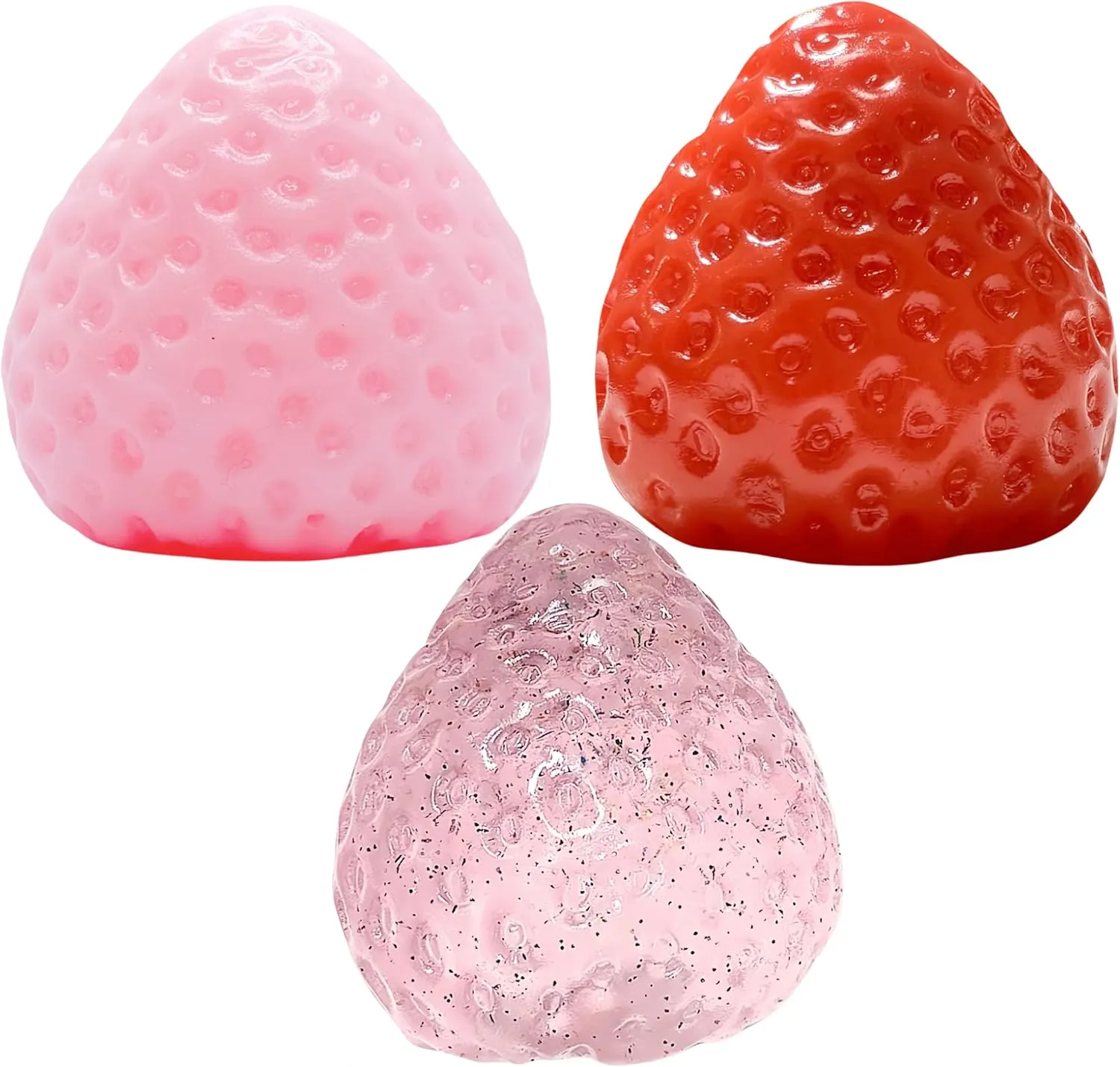 Toys | Novelty Squeeze Toys Big Strawberry Squishy for Stress Relief 3PCS Fidget stoneware sculpt nocturnal Stress Fruit Strawberry Toys| Soft & Cute Handmade Strawberry Taba Squishy 