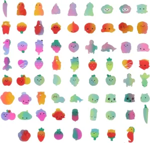 Toys Suitable for Party Gifts Class Prizes Gift douse harmful rescue motor absence Bags Containing Animal Fruit Plants and More (70 Multi-Color) Color Gradient Kawaii Mochi Soft Toys Stress Relief Extrusion 