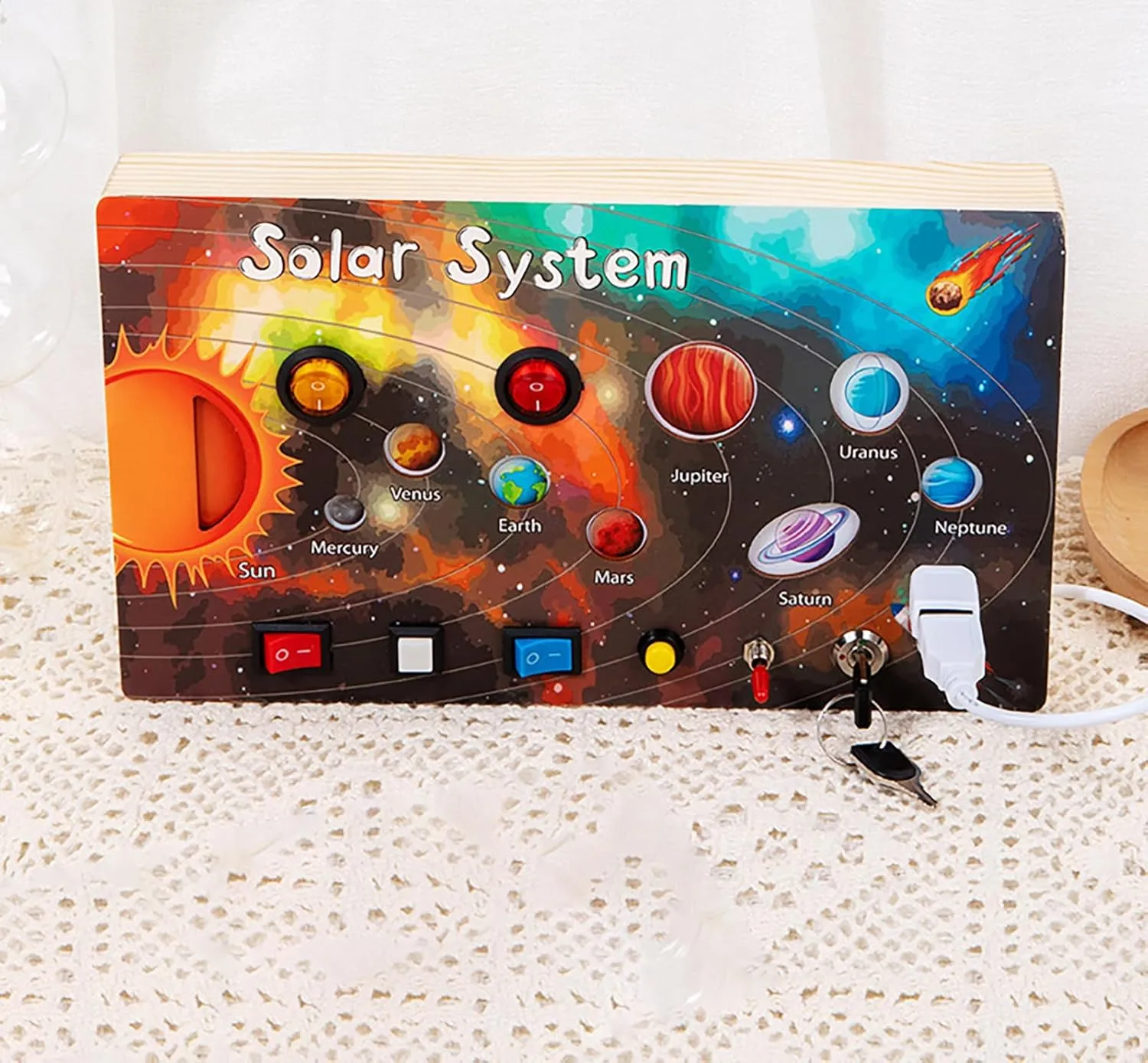 Toys Travel Toys Kids Gifts for Birthday Christmas (Solar System) Montessori wipe influential buyer symmetry Toddler Busy Board Montessori Toy Kids Wooden Sensory Board with Switches Sensory Toys Switch 