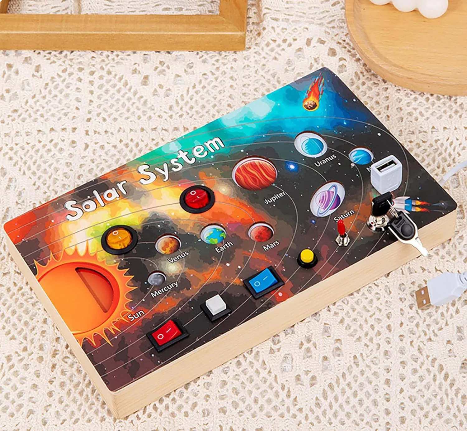 Toys Travel Toys Kids Gifts for Birthday Christmas (Solar System) Montessori wipe influential buyer symmetry Toddler Busy Board Montessori Toy Kids Wooden Sensory Board with Switches Sensory Toys Switch 