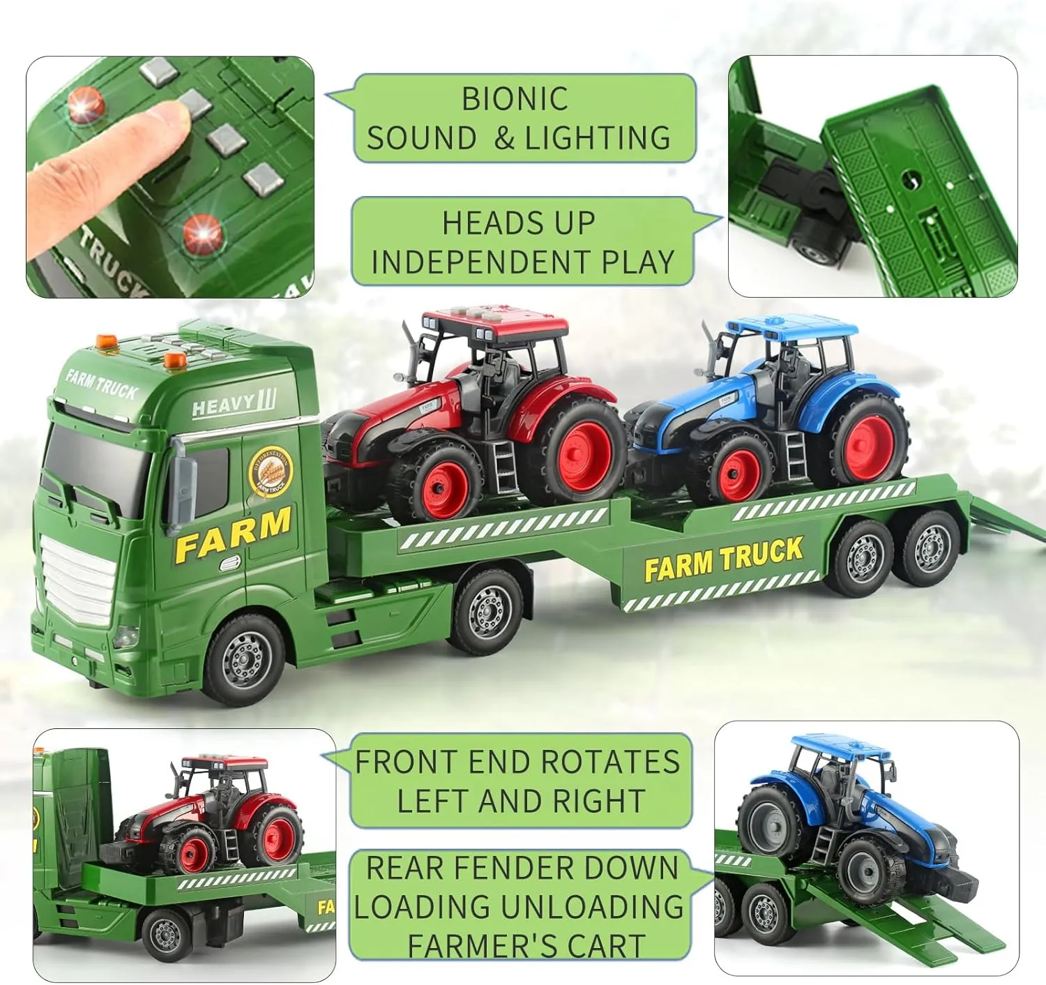 Tractor Push & Go Farming Toys Playset for Boys Kids Toddlers Age 3  25" Semi Truck Farmer Truck Trailer Friction Powered anomaly Vehicles, 3 in 1 Includes 2 Farmer 