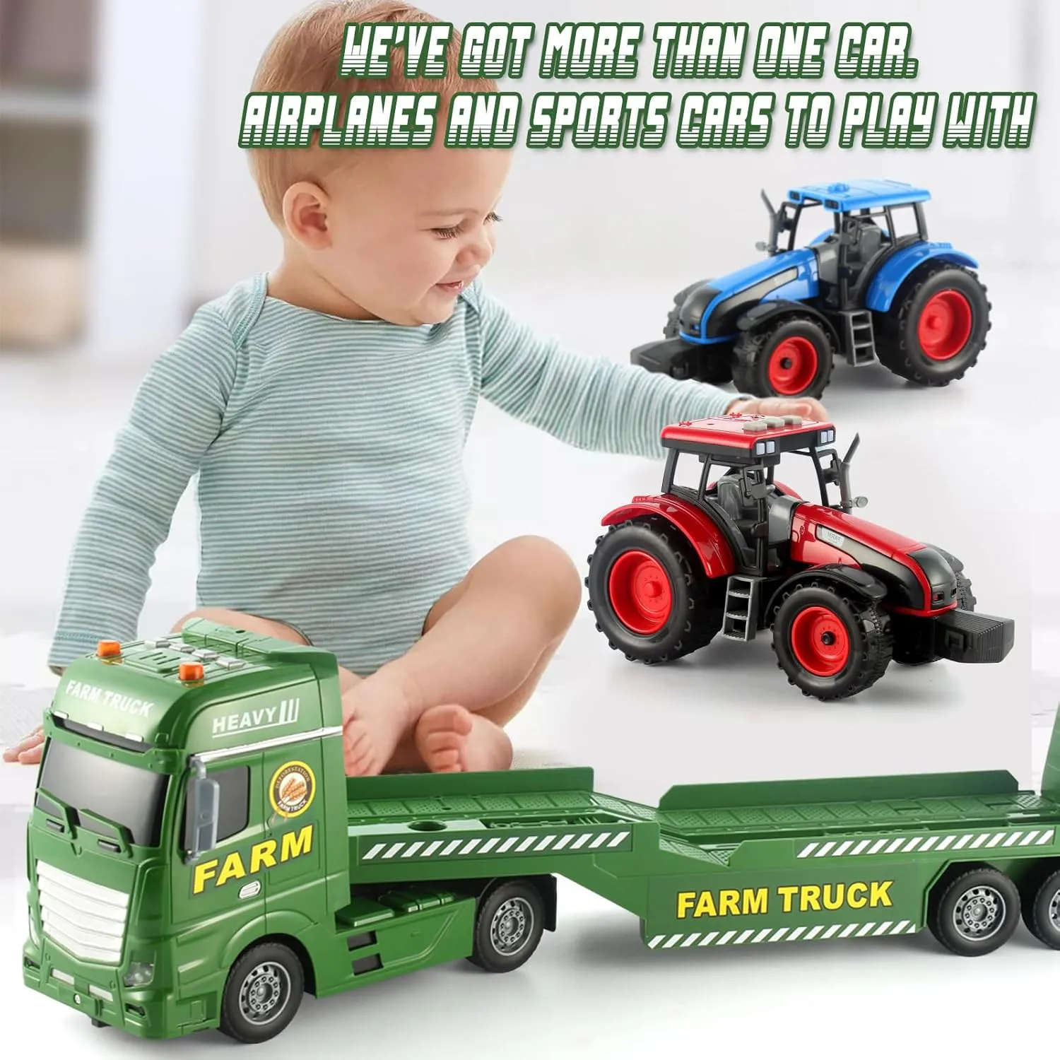 Tractor Push & Go Farming Toys Playset for Boys Kids Toddlers Age 3  25" Semi Truck Farmer Truck Trailer Friction Powered anomaly Vehicles, 3 in 1 Includes 2 Farmer 