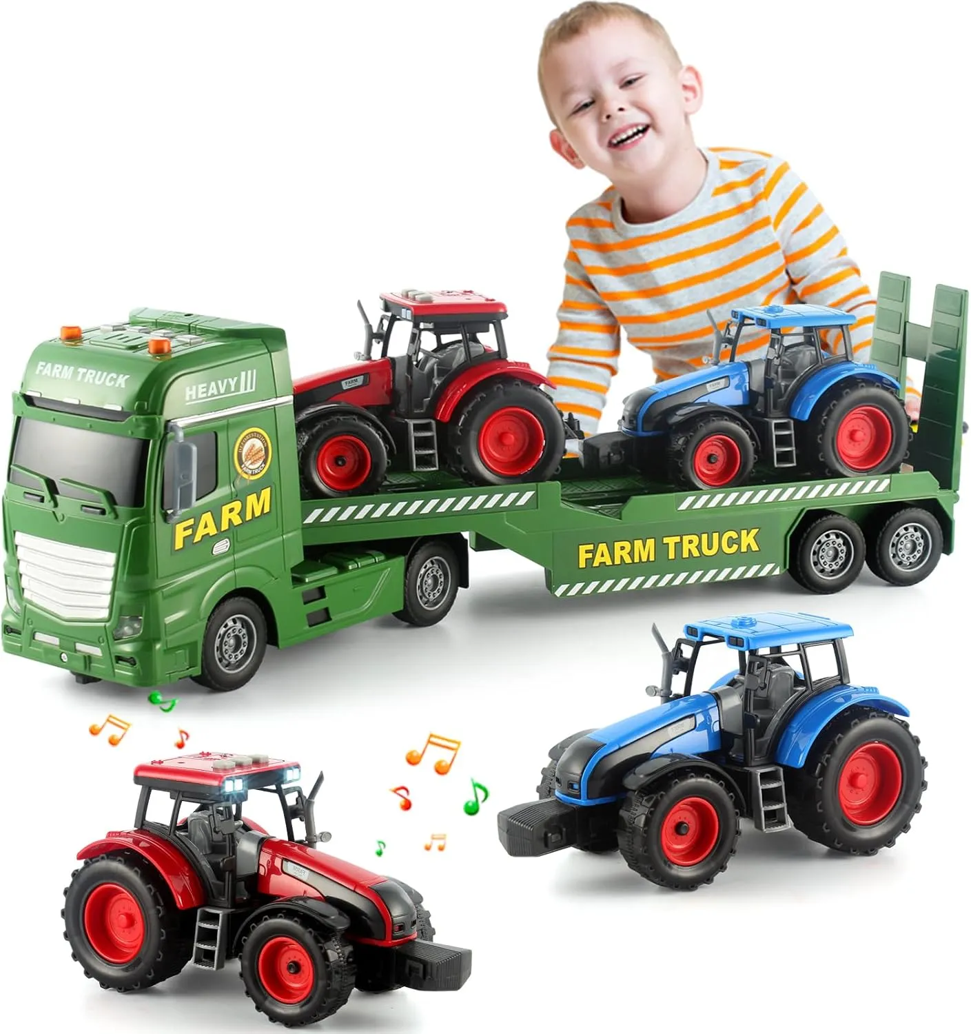 Tractor Push & Go Farming Toys Playset for Boys Kids Toddlers Age 3  25" Semi Truck Farmer Truck Trailer Friction Powered anomaly Vehicles, 3 in 1 Includes 2 Farmer 
