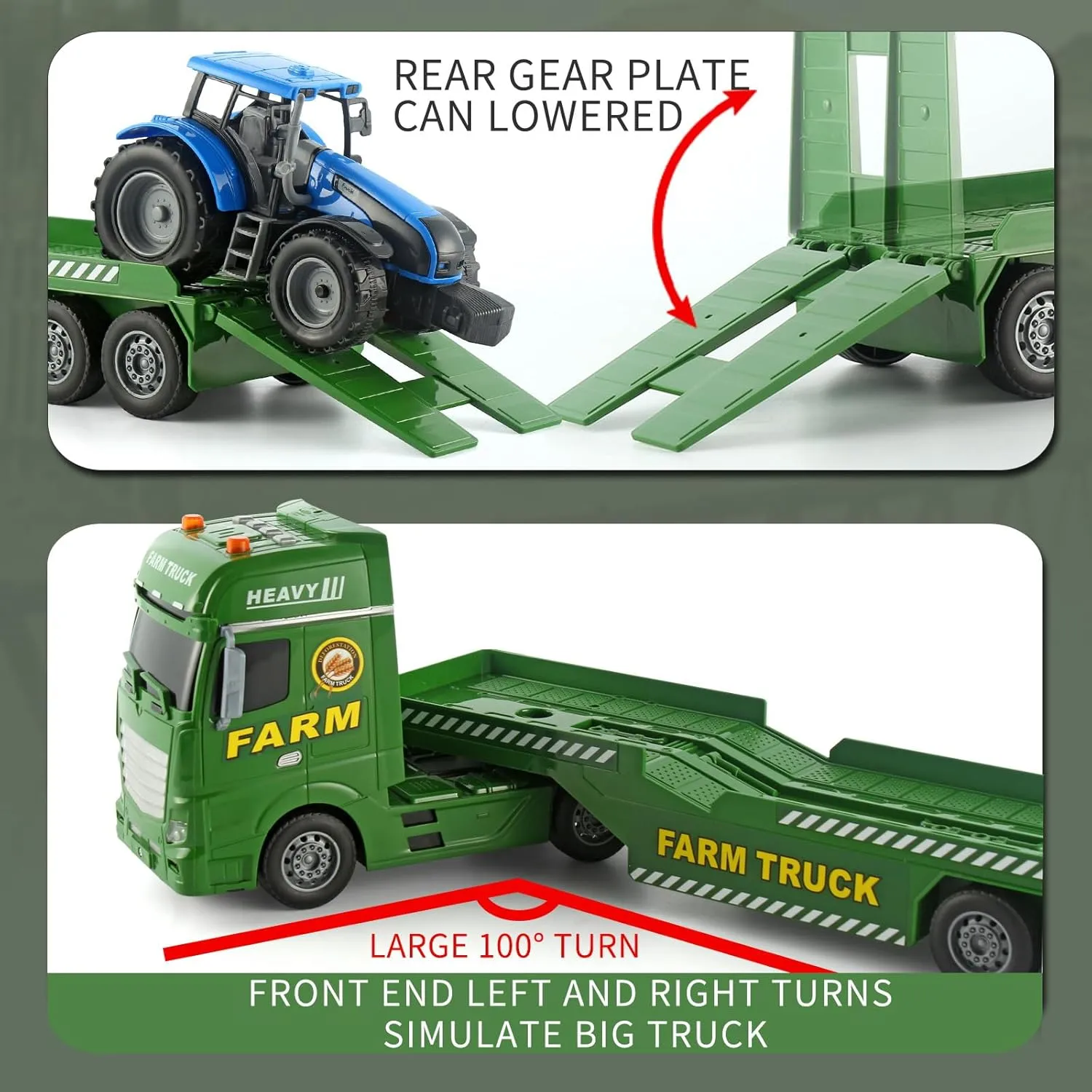 Tractor Push & Go Farming Toys Playset for Boys Kids Toddlers Age 3  25" Semi Truck Farmer Truck Trailer Friction Powered anomaly Vehicles, 3 in 1 Includes 2 Farmer 