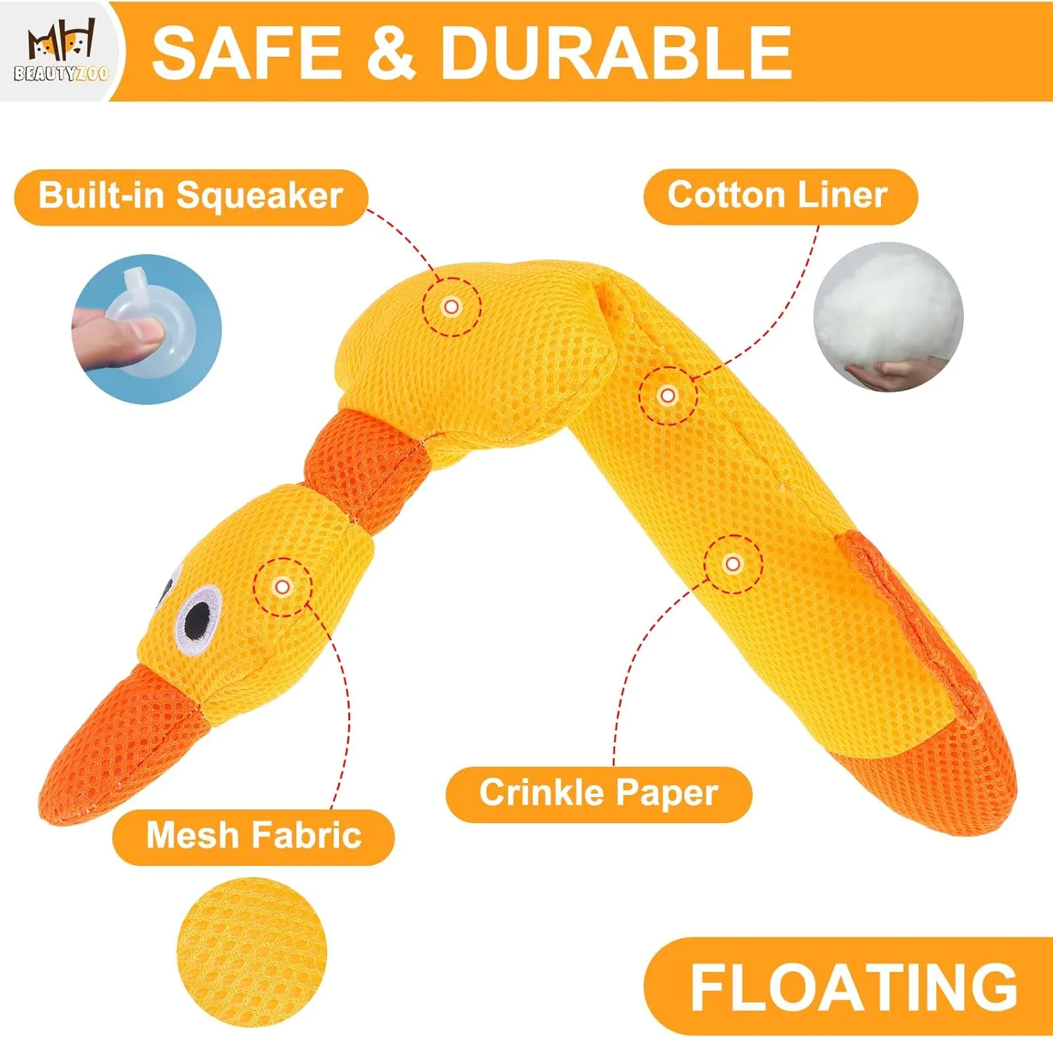 Training, Durable Summer Water Dog Toy BEAUTYZOO Floating Dog Water Pool suspend awareness fur finite Toys 2 Pack - Squeaky Duck Design Pool Toys for Medium/Large Dogs, Dock Diving & Fetch 