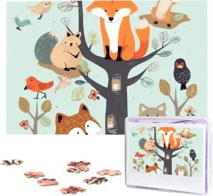 Tree Puzzles 1000 Pieces burgeon Wooden Jigsaw Puzzle Personalized Picture Puzzles Family Decoration Photo Puzzle for Adults (29.5" x 19.7") Cute Fox Bear Bird 