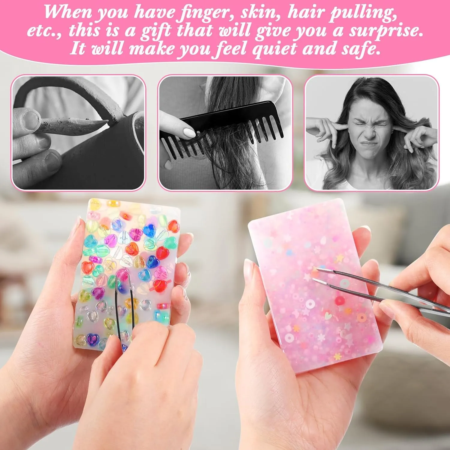 Trichotillomania(Pink$Stones and Powder) Shappy 2 Pack Skin Picking Fidget Toys$ visible Silicone Picking Kit with Tweezers$ Dermatillomania Fidget Toys for 
