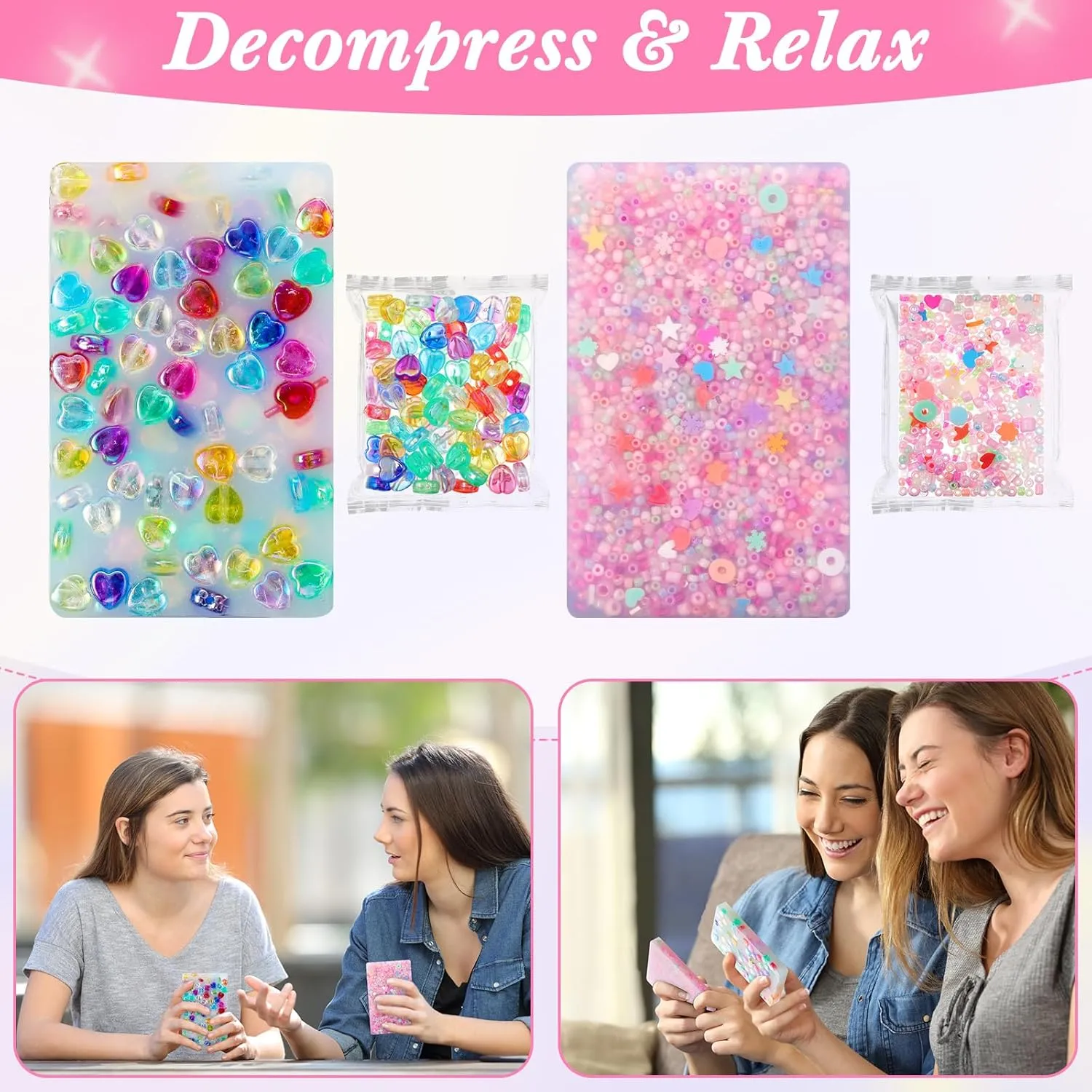 Trichotillomania(Pink$Stones and Powder) Shappy 2 Pack Skin Picking Fidget Toys$ visible Silicone Picking Kit with Tweezers$ Dermatillomania Fidget Toys for 