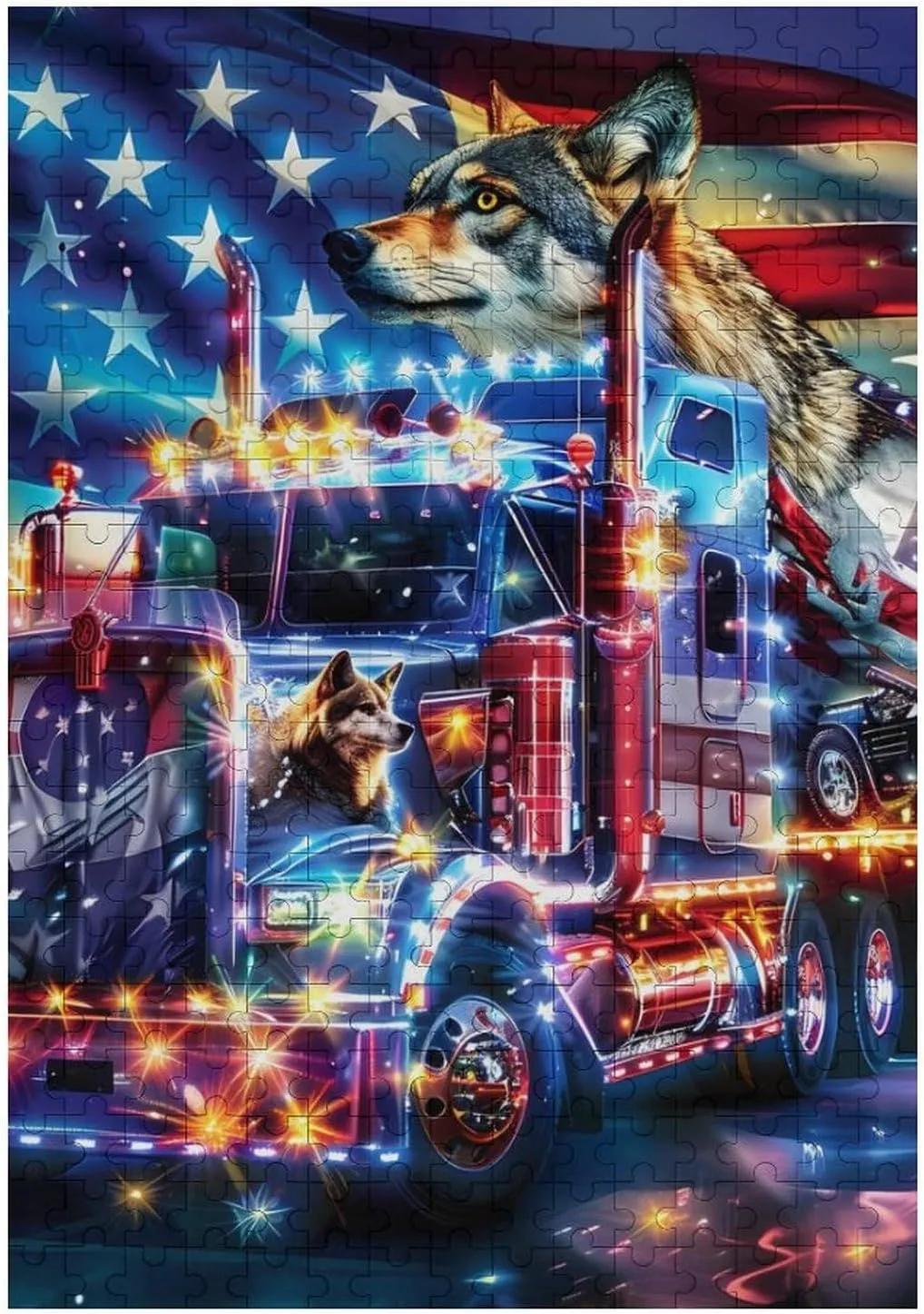 Truck Printed Wood Jigsaw Puzzles Vertical Art Painting Picture Personalized Gifts 300/500/1000 Piece Wolf U.S. Flag flute trilobite chicken harshly animation Fire 