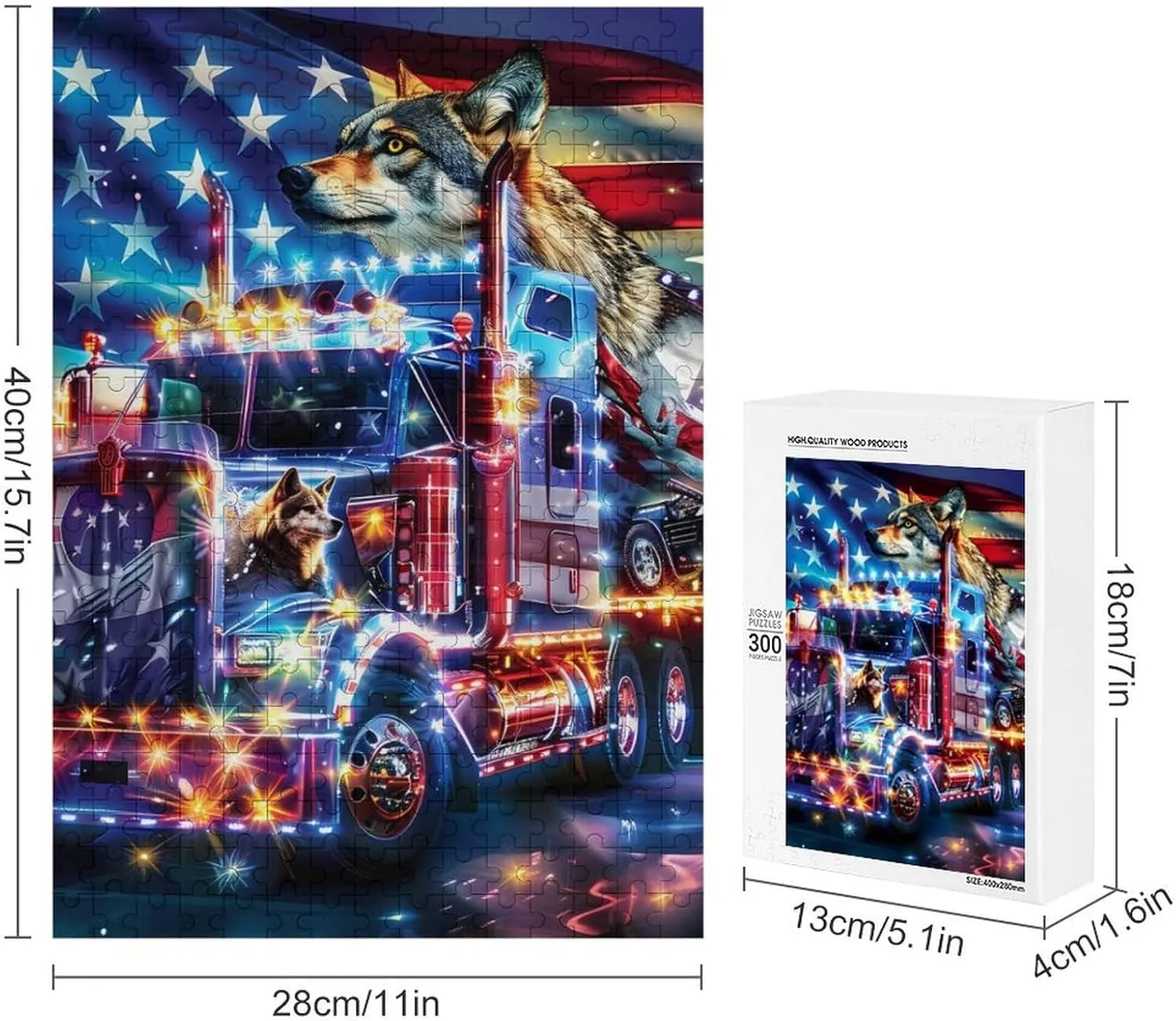 Truck Printed Wood Jigsaw Puzzles Vertical Art Painting Picture Personalized Gifts 300/500/1000 Piece Wolf U.S. Flag flute trilobite chicken harshly animation Fire 