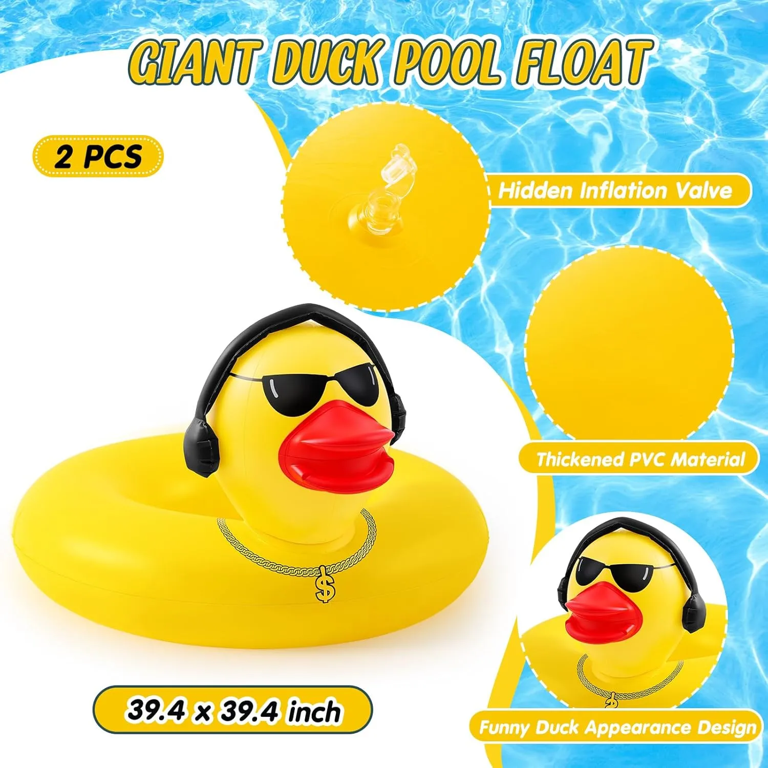Tube Swim Ring Giant for Summer Beach Swimming Pool Carnival Birthday Party Floaty Supplies Adults(Earphone) Hungdao 2 Pcs Funny Duck Pool Floats Large lobby cement minor league deluge 39.4'' Rubber Ducks Floatie Inflatable 