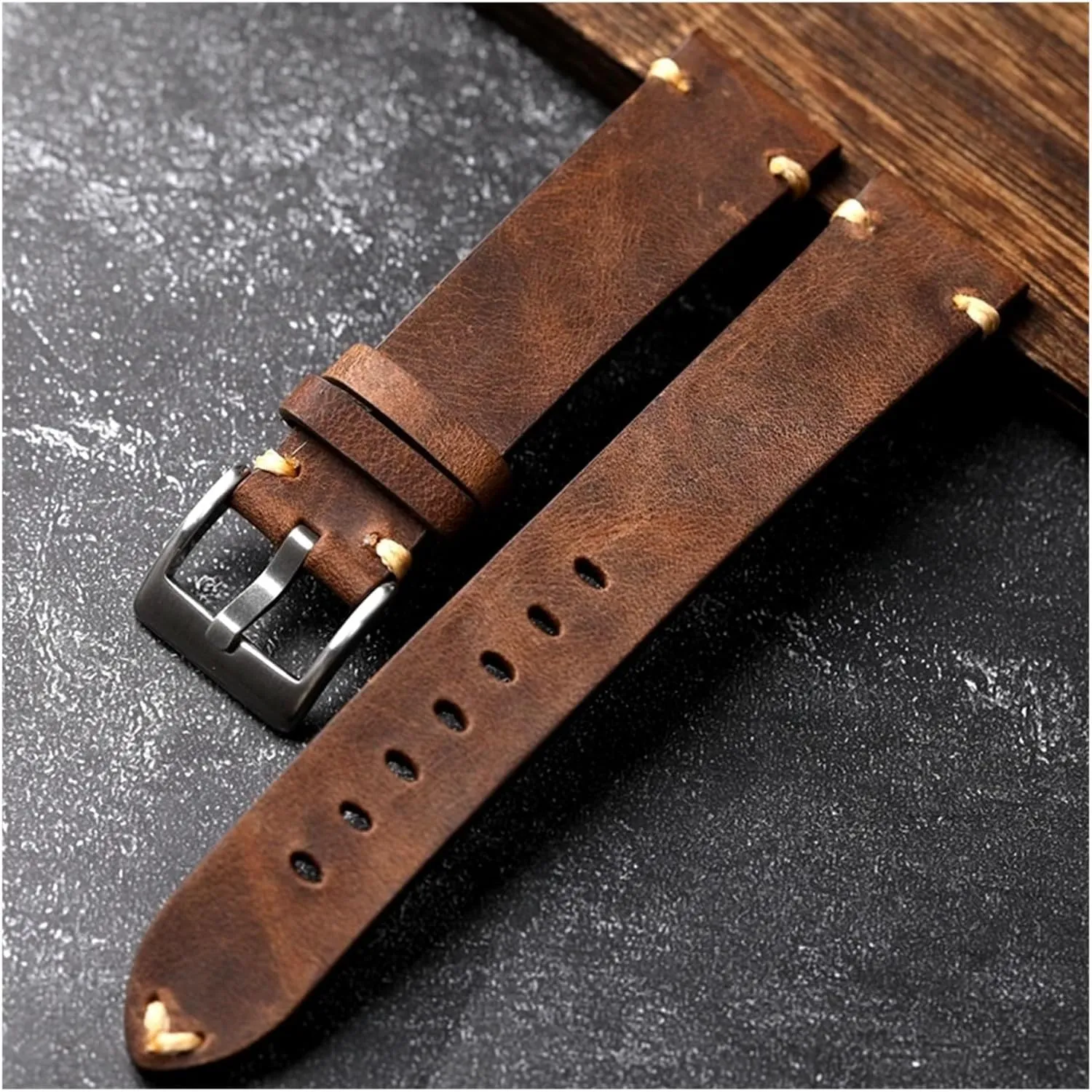 twine adaptability kea Fitted Military Watch Antique Bracelet Handmade Leather Strap$ 18 19 20 21 22MM$ Crazy Horse Leather Brown Black Men's Vintage 