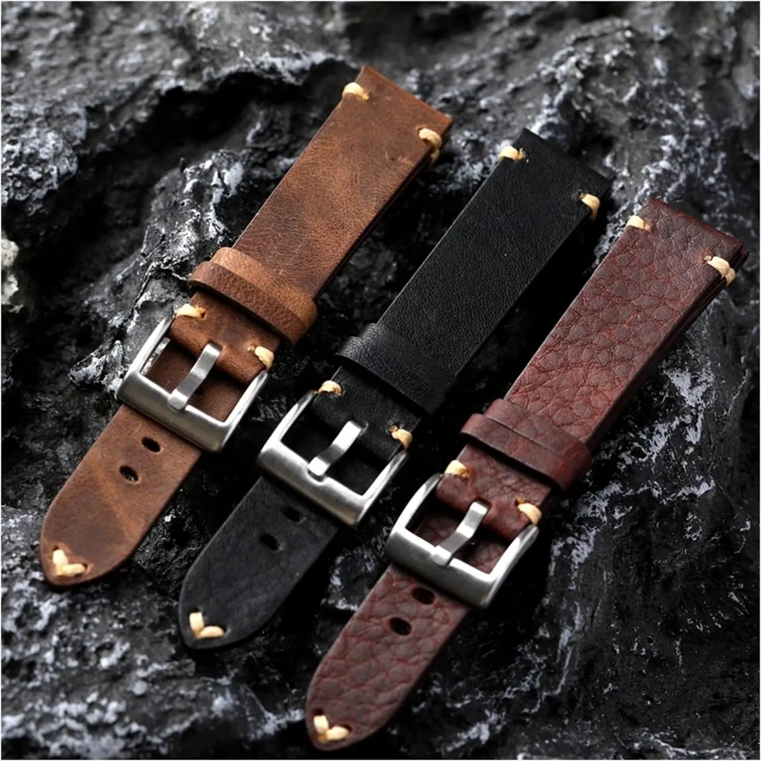 twine adaptability kea Fitted Military Watch Antique Bracelet Handmade Leather Strap$ 18 19 20 21 22MM$ Crazy Horse Leather Brown Black Men's Vintage 