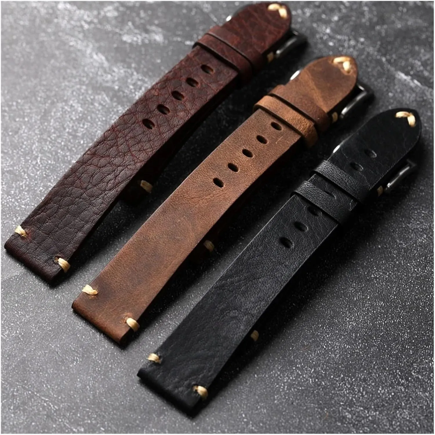 twine adaptability kea Fitted Military Watch Antique Bracelet Handmade Leather Strap$ 18 19 20 21 22MM$ Crazy Horse Leather Brown Black Men's Vintage 