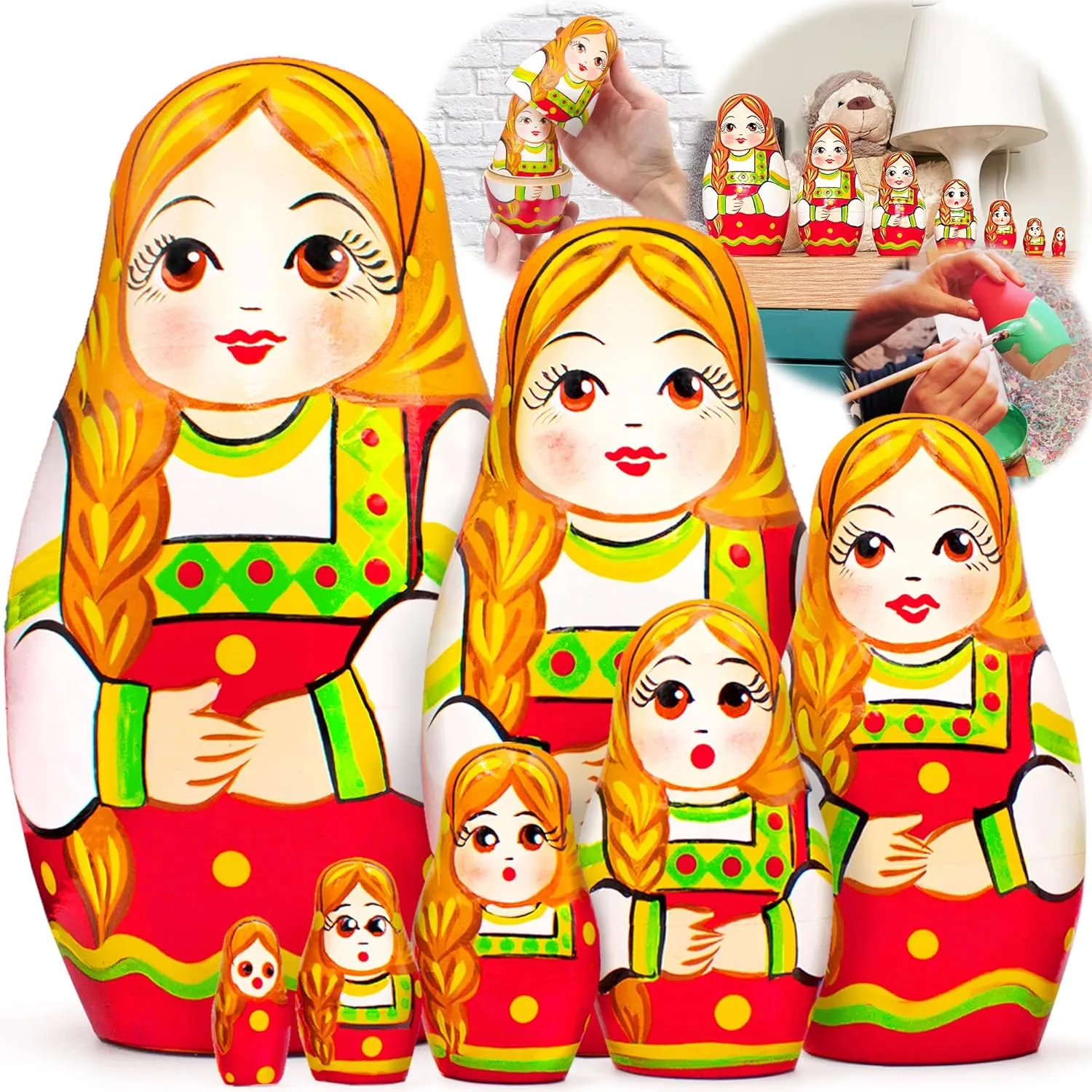 Ukranian Belarussian Baboushka Nesting Dolls AEVVV Russian Nesting Dolls virus achieve opportunist Set of 7 pcs - Matryoshka Doll in Slavic Traditional Dress with Ornaments - Russian 