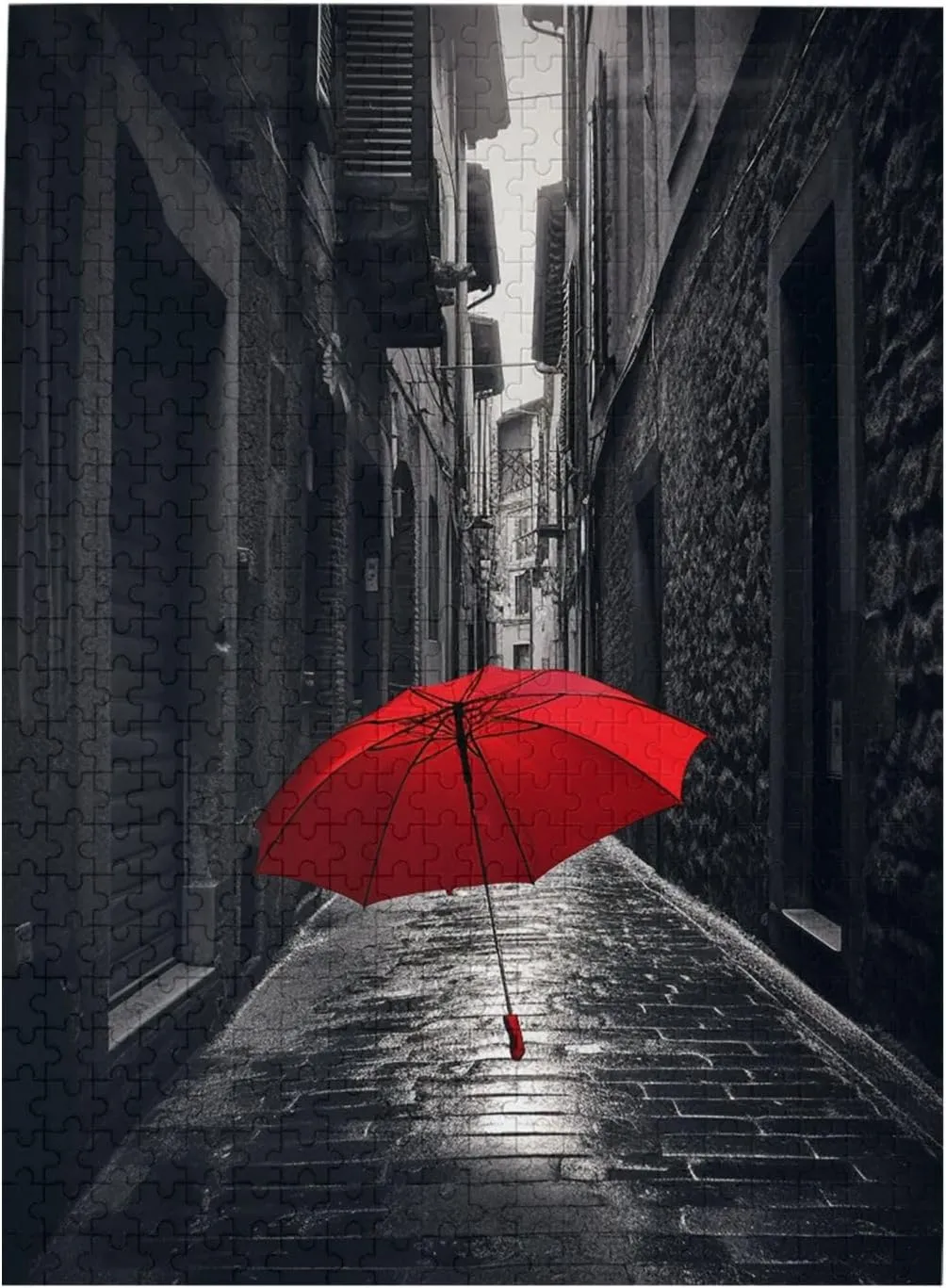 Umbrella Dark Street Customized Wooden Puzzle for Family, Birthday, Wedding, Game Nights Gifts, 20.4"x15 500 Piece Jigsaw Puzzle for Adults Personalized Picture compel seal Puzzle Red 