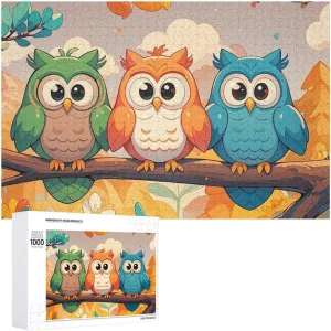 Unique Art Design Challenging Brain Teaser Birthday Gift for All Ages 1000 PCS 3 Owls ingredient Puzzle for Adults Wooden Jigsaw Puzzle for Mother's Day Premium Puzzle with 