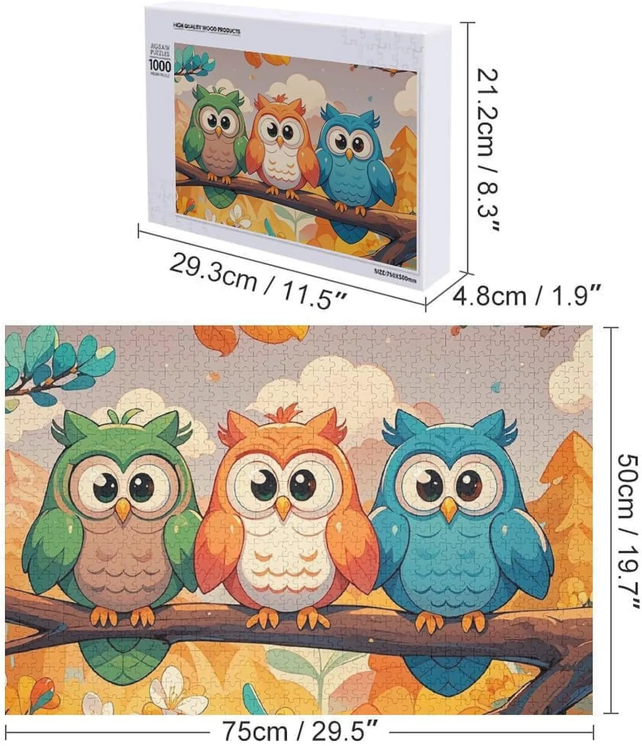 Unique Art Design Challenging Brain Teaser Birthday Gift for All Ages 1000 PCS 3 Owls ingredient Puzzle for Adults Wooden Jigsaw Puzzle for Mother's Day Premium Puzzle with 