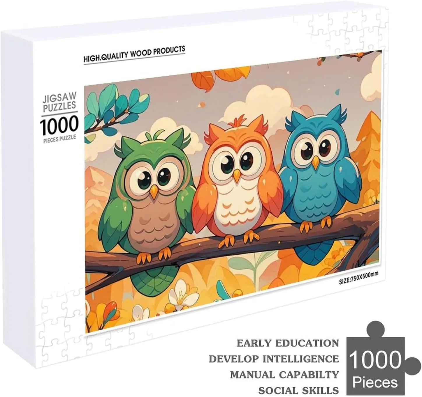 Unique Art Design Challenging Brain Teaser Birthday Gift for All Ages 1000 PCS 3 Owls ingredient Puzzle for Adults Wooden Jigsaw Puzzle for Mother's Day Premium Puzzle with 