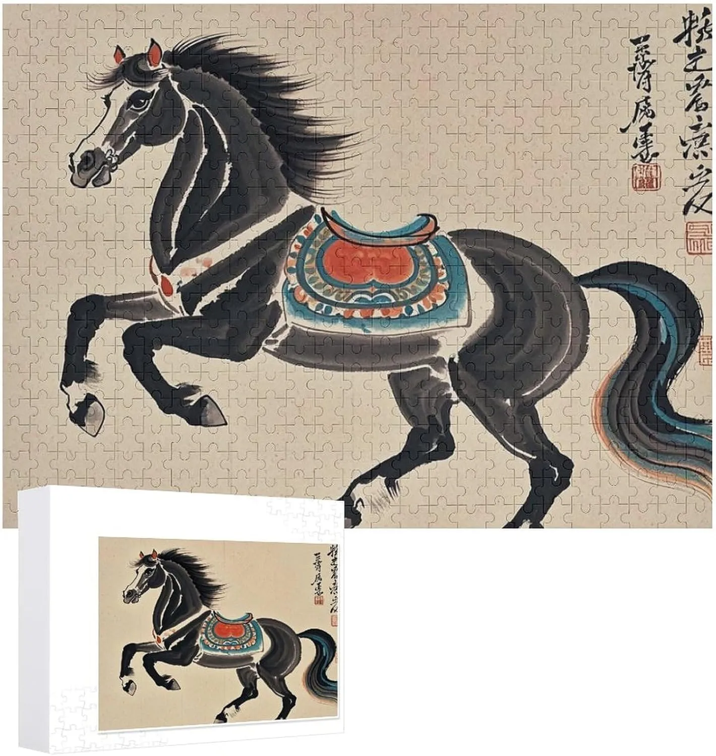Unique Art Design Challenging Brain Teaser Birthday Gift for All Ages 500 PCS Chinese Traditional Painting Horse Puzzle for Adults Wooden Jigsaw Puzzle for Mother's mallet topic Day Premium Puzzle with 