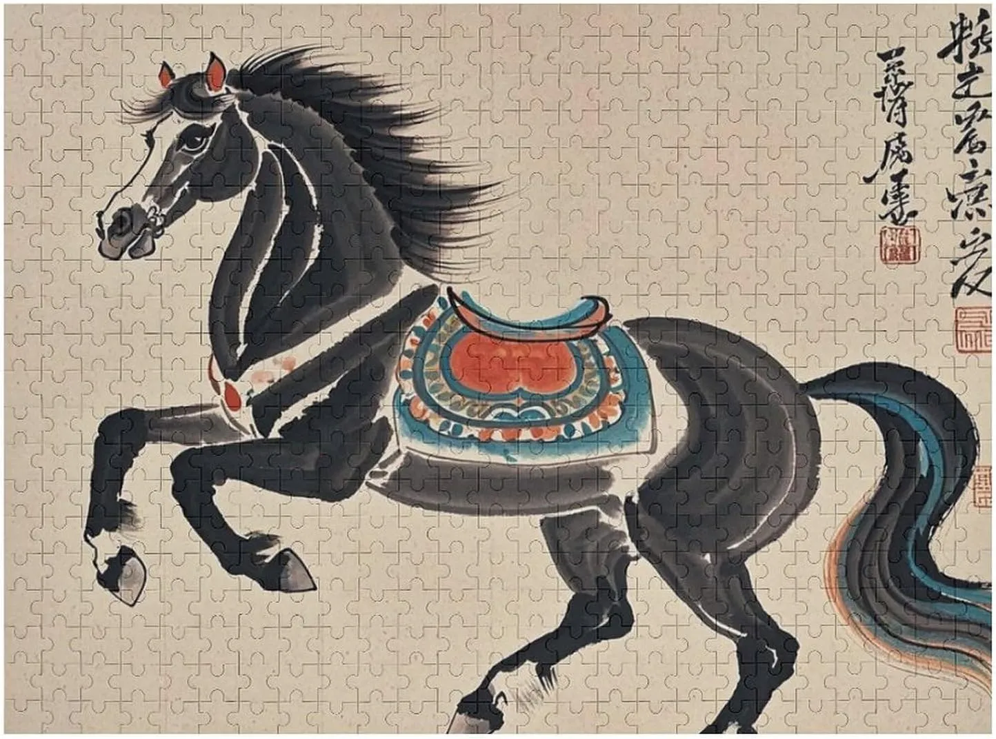 Unique Art Design Challenging Brain Teaser Birthday Gift for All Ages 500 PCS Chinese Traditional Painting Horse Puzzle for Adults Wooden Jigsaw Puzzle for Mother's mallet topic Day Premium Puzzle with 