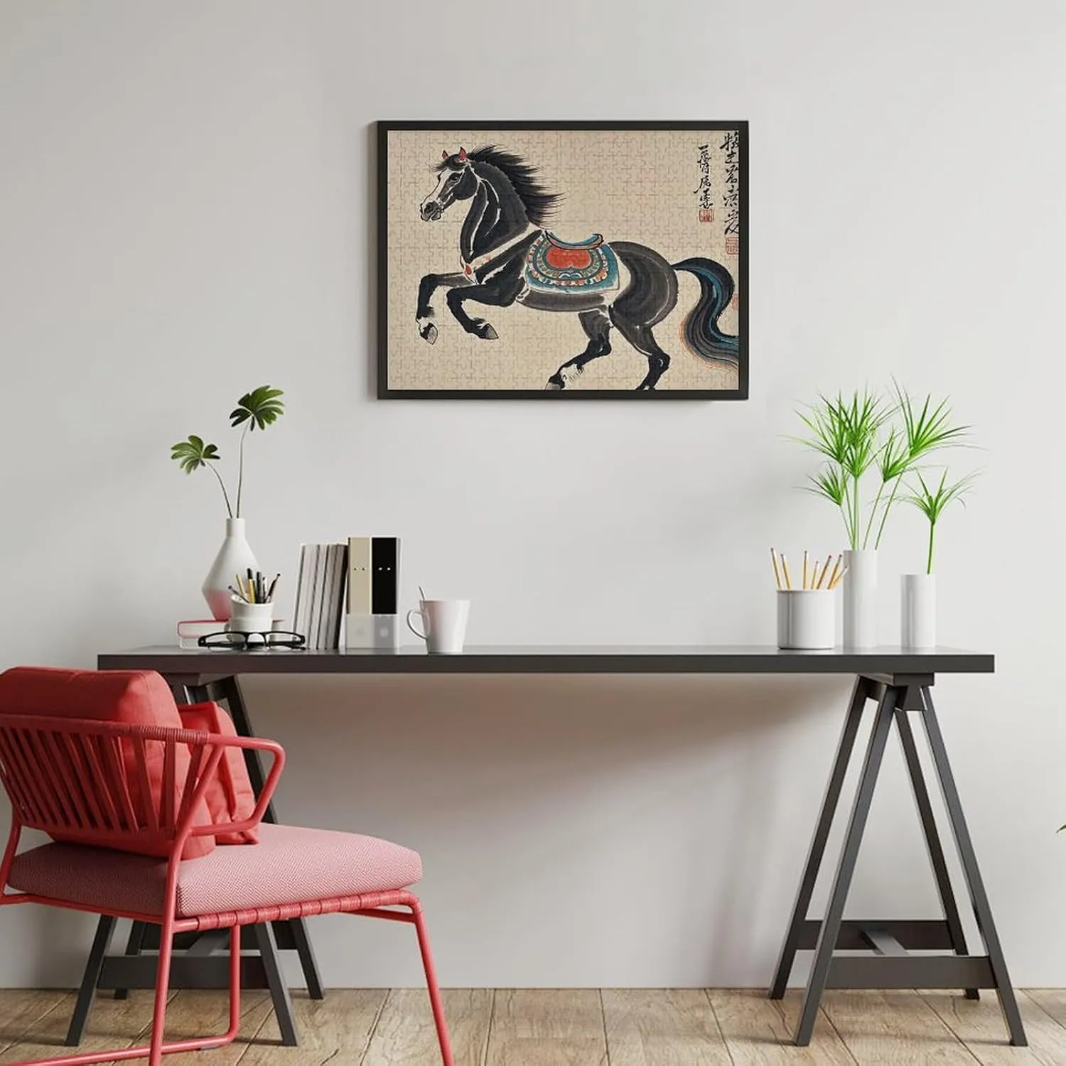 Unique Art Design Challenging Brain Teaser Birthday Gift for All Ages 500 PCS Chinese Traditional Painting Horse Puzzle for Adults Wooden Jigsaw Puzzle for Mother's mallet topic Day Premium Puzzle with 