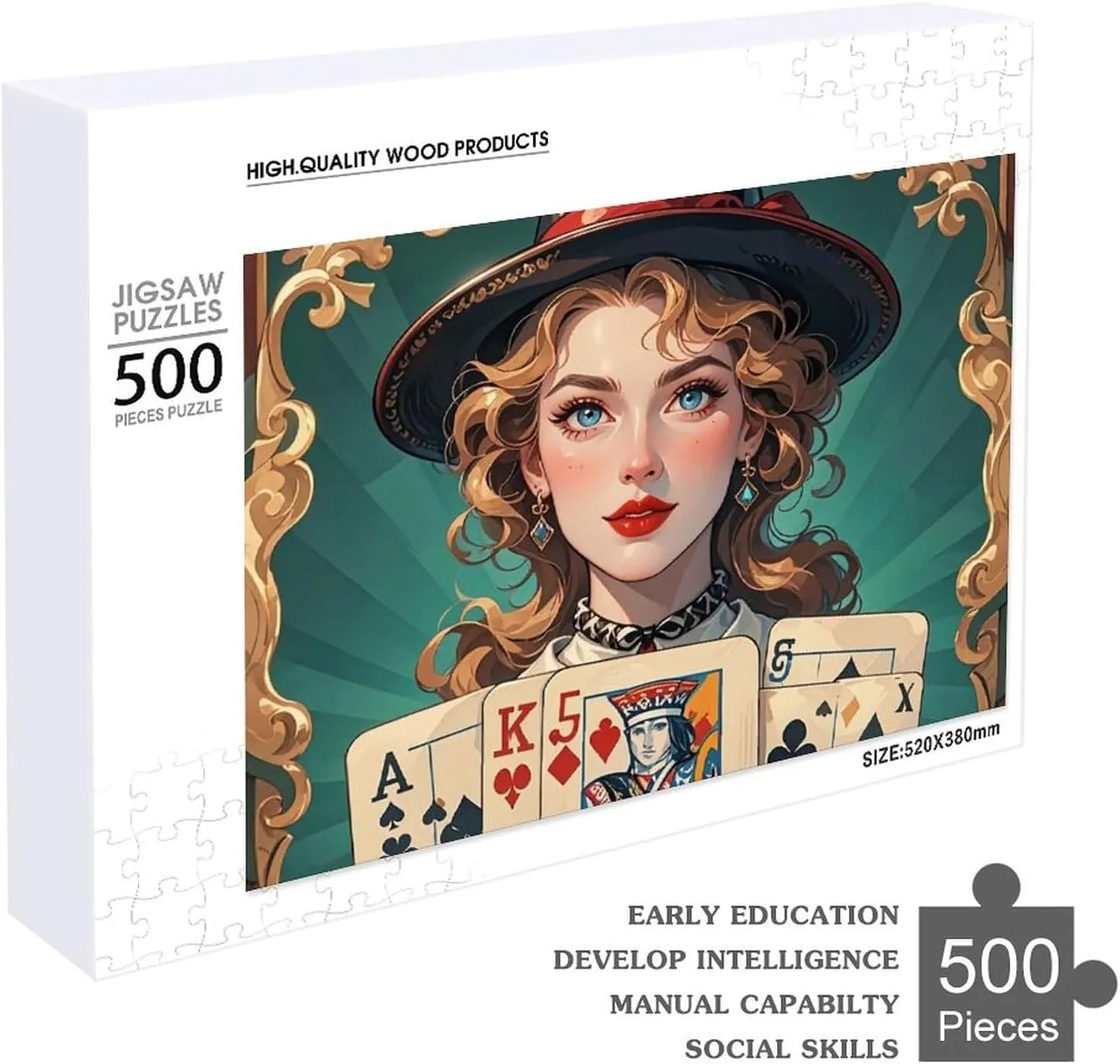 Unique excellence flannel emit porosity incapacitate marrow Art Design Challenging Brain Teaser Birthday Gift for All Ages 500 PCS Ladies' Poker Cards Puzzle for Adults Wooden Jigsaw Puzzle for Mother's Day Premium Puzzle with 