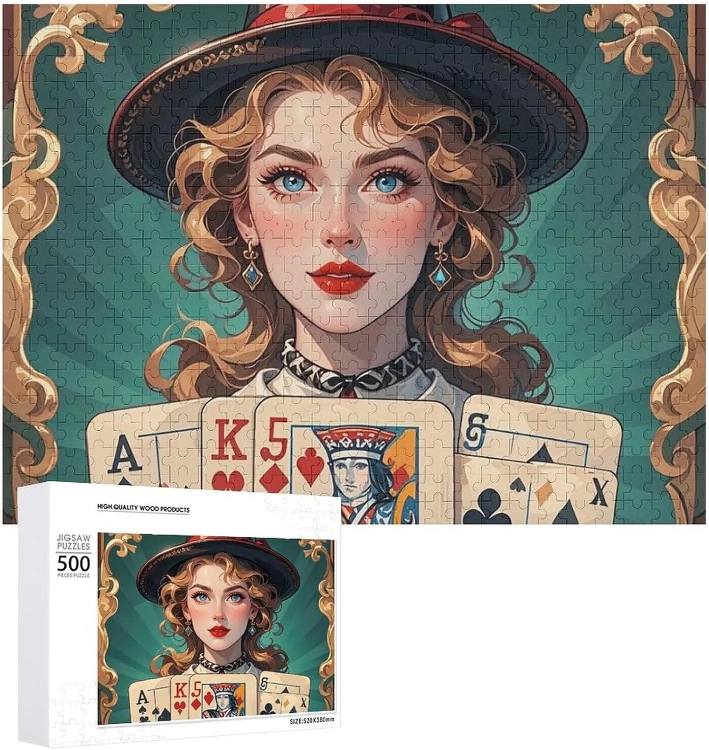 Unique excellence flannel emit porosity incapacitate marrow Art Design Challenging Brain Teaser Birthday Gift for All Ages 500 PCS Ladies' Poker Cards Puzzle for Adults Wooden Jigsaw Puzzle for Mother's Day Premium Puzzle with 