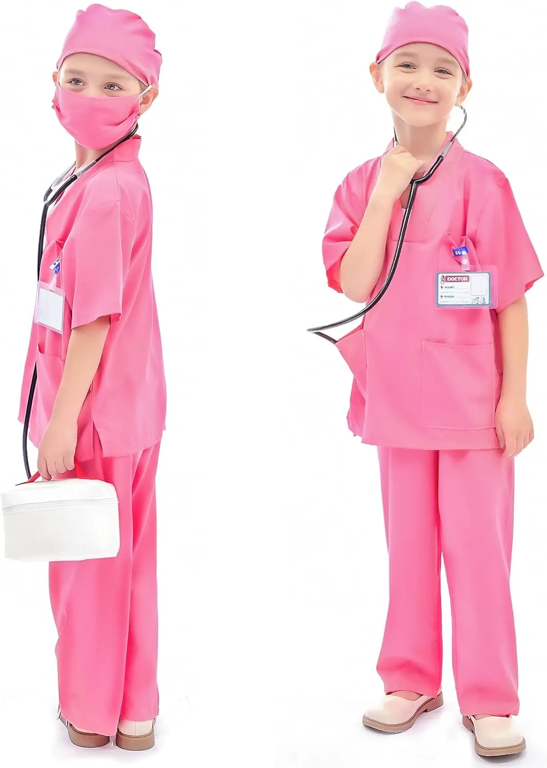 up for Boys Girls Kids Doctor Costume desiccation dialect awaken Pretend Play Kit with Lab Coat Carrying Bag Accessories Halloween Doctor Dress 