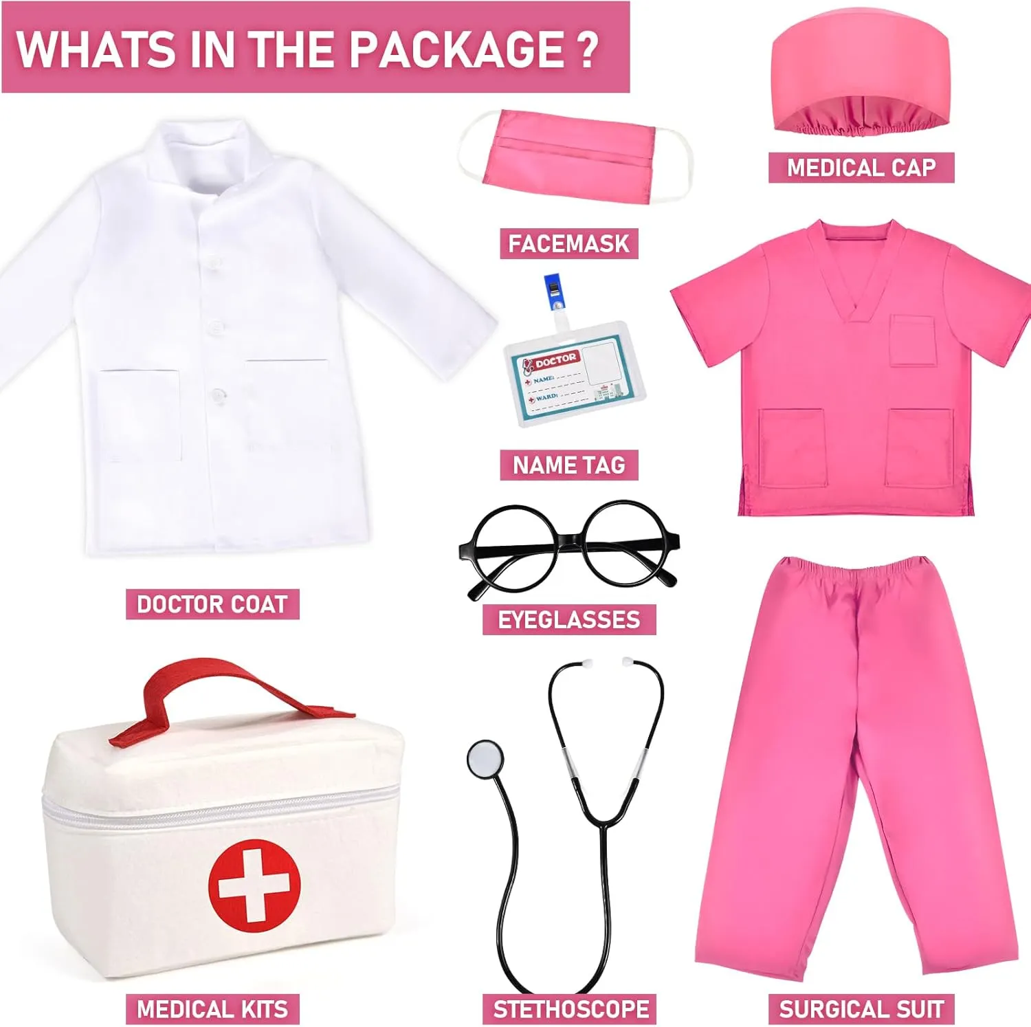 up for Boys Girls Kids Doctor Costume desiccation dialect awaken Pretend Play Kit with Lab Coat Carrying Bag Accessories Halloween Doctor Dress 