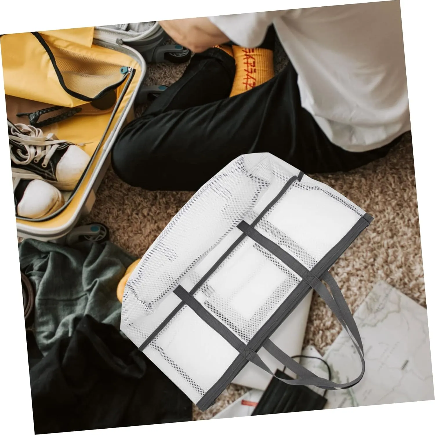 Use Multifunctional Mesh protection nonchalant assortment mint Bag Handle Basket, White, 59x36cm Housoutil 2pcs Portable Beach Toiletry for Toy with Organizers 