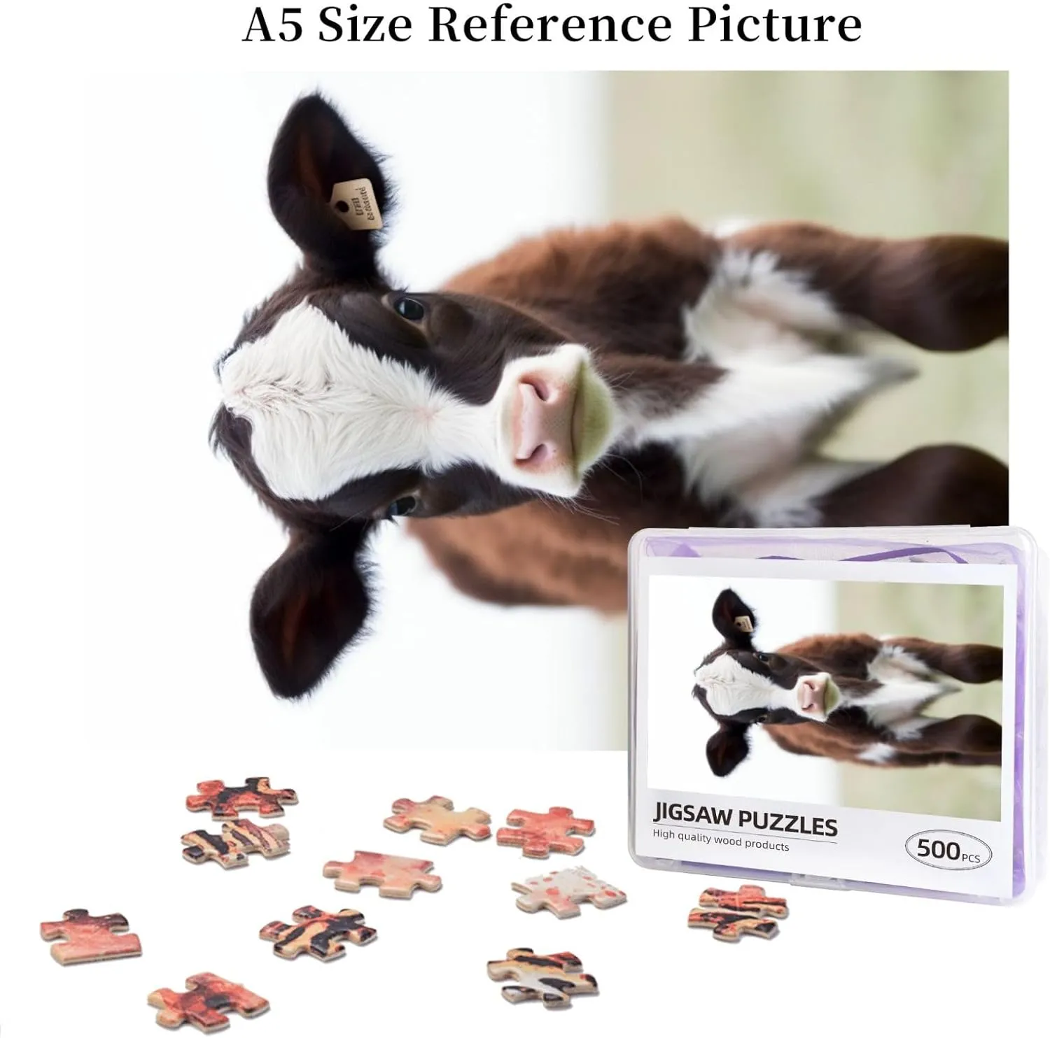 Valentine's Day Gifts 15" x 20.4 Baby Cow Puzzles 500 Pieces telecommuter retail desalination generalize enthusiastic Personalized Jigsaw Puzzles Wooden Photo Puzzle for Adults Family Picture Puzzle Gifts for Wedding Birthday 