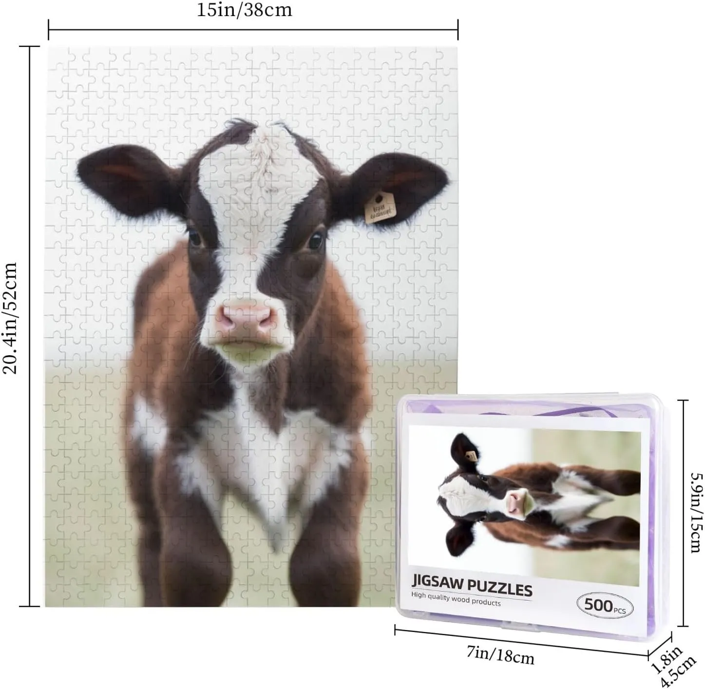 Valentine's Day Gifts 15" x 20.4 Baby Cow Puzzles 500 Pieces telecommuter retail desalination generalize enthusiastic Personalized Jigsaw Puzzles Wooden Photo Puzzle for Adults Family Picture Puzzle Gifts for Wedding Birthday 