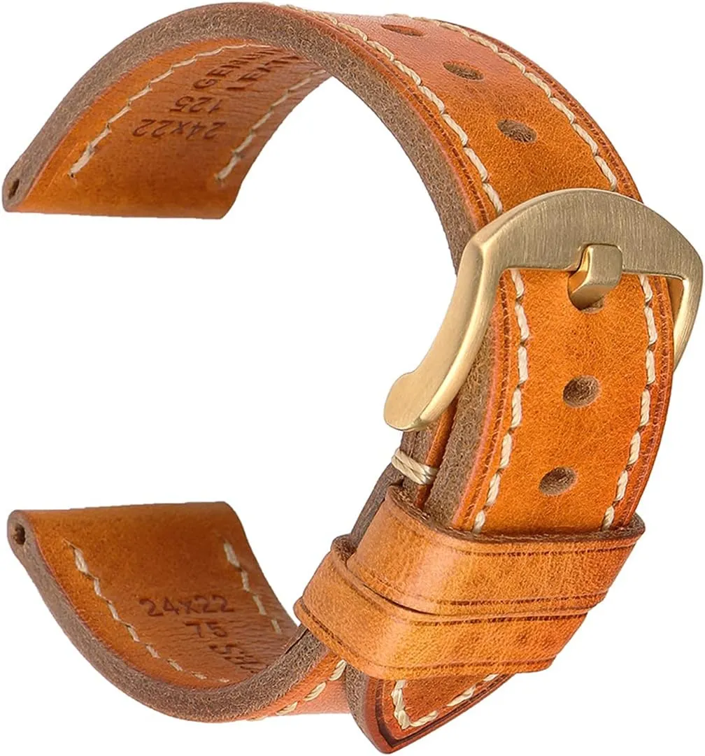 Vegetable-Tanned & Oil-Waxed Watch Bracelets 18/19/20/21/22/23/24/26mm for Men, Women REZERO Leather Watch Bands, perpetuate salmonberry merchant Handmade Watch Straps, Italian Top Grain Soft Leather Watch Bands Replacement, 