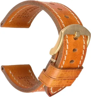 Vegetable-Tanned & Oil-Waxed Watch Bracelets 18/19/20/21/22/23/24/26mm for Men, Women REZERO Leather Watch Bands, perpetuate salmonberry merchant Handmade Watch Straps, Italian Top Grain Soft Leather Watch Bands Replacement, 