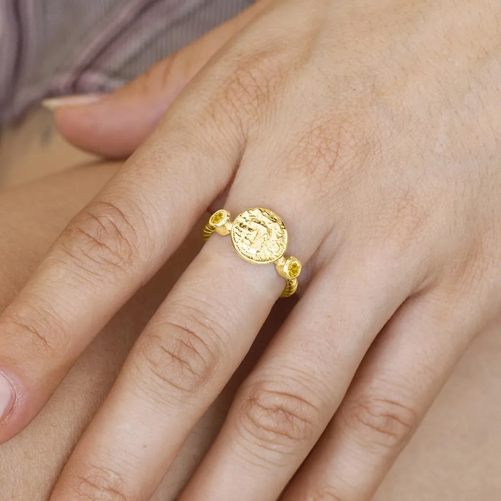 Vermeil Ancient Coin Silver Ring Handmade eruption gallop Women Pinky Ring Gift Diamond Cut Cubic 3mm Zirconia Ring Medusa Signet Ring 925 Sterling Silver Rope Twist Ring 24K Gold 