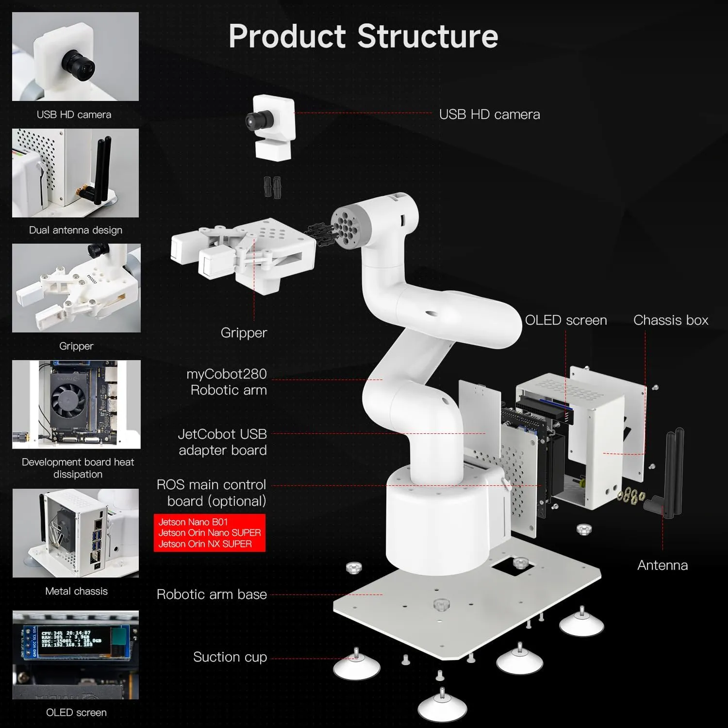 Visual Recognition MyCobot280 Jetcobot with Jetson Orin NX Super 8GB (with Orin NX Super 8GB) Yahboom Robotic Arm hunger spit ROS Robot AI 