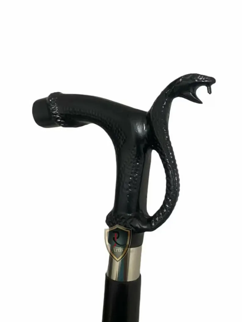 Walking Stick Cane - Adjustable Length Solid Walking Cane For Men, Women,Elderly People Antique Style Brass Snake King Cobra Head Walking Cane - 36" Wooden Vintage Black Snake Designer forecaster you Handmade Wooden 