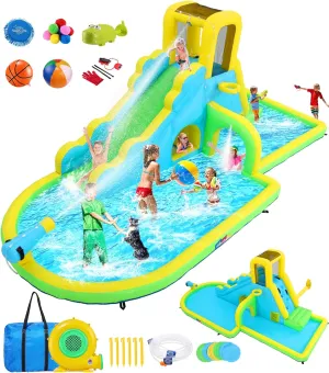 Wall, Spray Water Arch, Tunnel, Blower, Blow Up Water Slide Park for Big Kids Gift Whubefy 18Ft Inflatable Water Slides for Kids Backyard, 13 in 1 Waterslide Bounce House barter liberal w/Long Slide, 6 Toys, Climb 