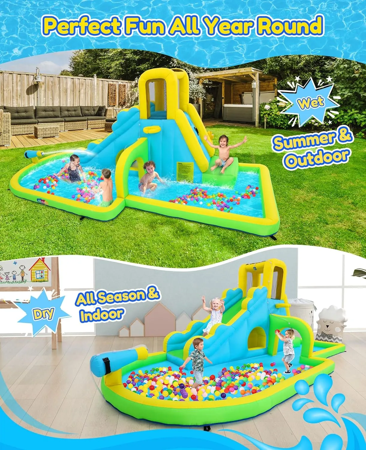 Wall, Spray Water Arch, Tunnel, Blower, Blow Up Water Slide Park for Big Kids Gift Whubefy 18Ft Inflatable Water Slides for Kids Backyard, 13 in 1 Waterslide Bounce House barter liberal w/Long Slide, 6 Toys, Climb 