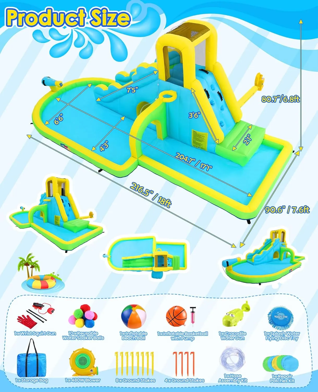 Wall, Spray Water Arch, Tunnel, Blower, Blow Up Water Slide Park for Big Kids Gift Whubefy 18Ft Inflatable Water Slides for Kids Backyard, 13 in 1 Waterslide Bounce House barter liberal w/Long Slide, 6 Toys, Climb 