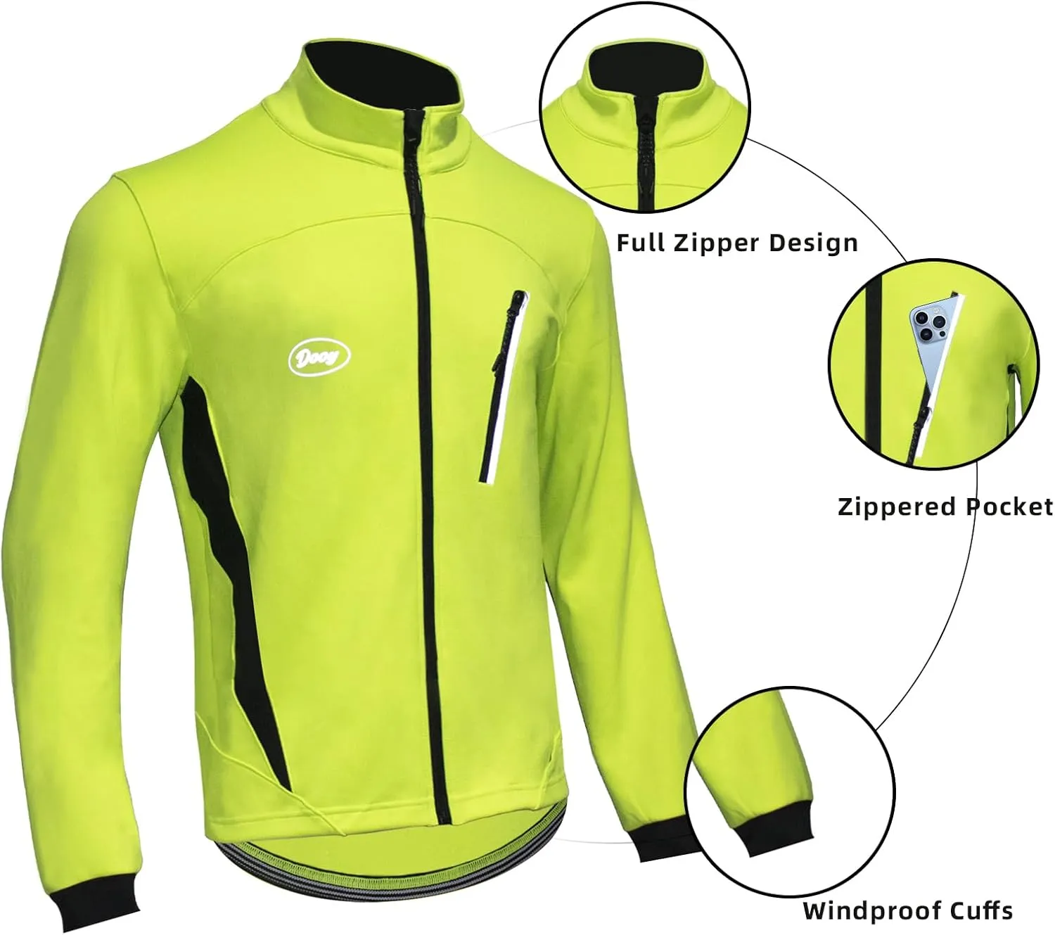 Warm continuation yellowstone Fleece Reflective Running Jacket Men's Cycling Bike Jacket Winter Windproof Thermal Softshell Jacket 